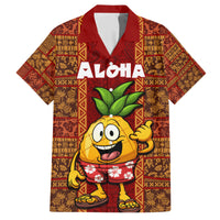 Custom Hawaii Family Matching Short Sleeve Bodycon Dress and Hawaiian Shirt Aloha Funny Pineapple Mix Kakau Hawaiian Tribal LT03 Dad's Shirt - Short Sleeve Red - Polynesian Pride