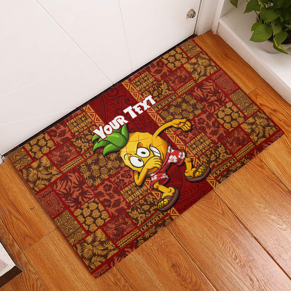 Custom Hawaii Rubber Doormat Aloha Funny Pineapple Mix Kakau Hawaiian Tribal LT03 Red - Polynesian Pride