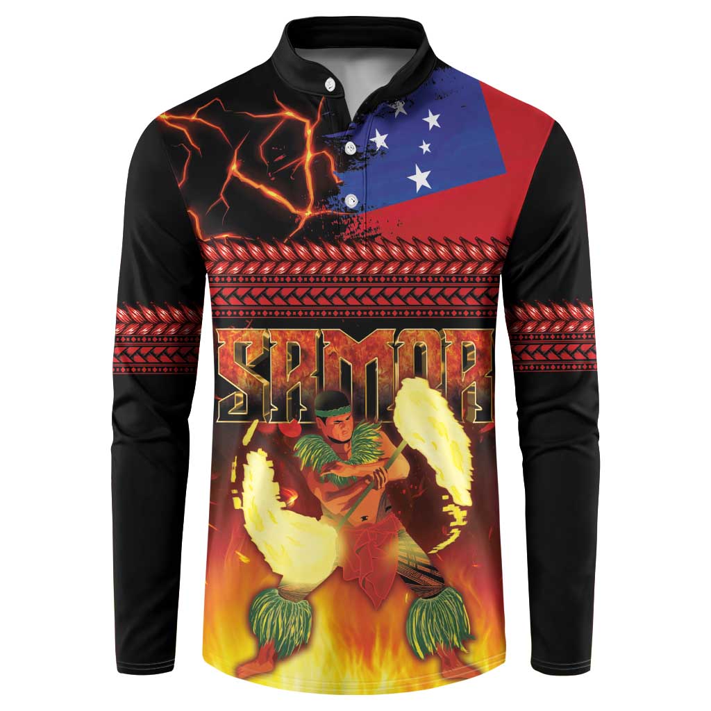 Samoan Siva Afi Button Sweatshirt Tribal Performers of Samoan Fire Knife Dancing LT03 Black - Polynesian Pride