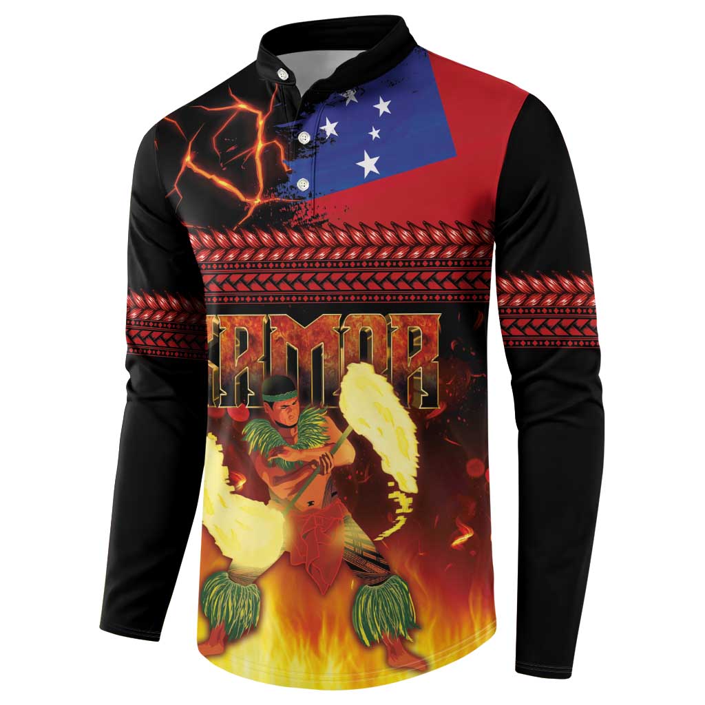 Samoan Siva Afi Button Sweatshirt Tribal Performers of Samoan Fire Knife Dancing LT03 - Polynesian Pride