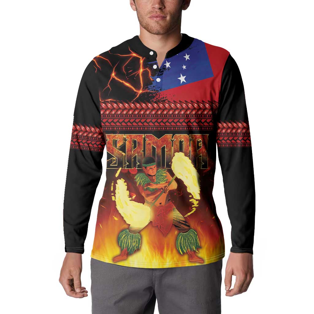 Samoan Siva Afi Button Sweatshirt Tribal Performers of Samoan Fire Knife Dancing LT03 - Polynesian Pride