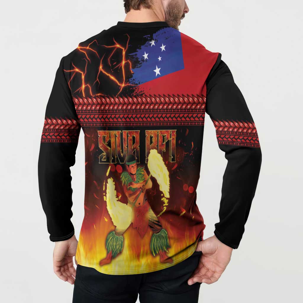 Samoan Siva Afi Button Sweatshirt Tribal Performers of Samoan Fire Knife Dancing LT03 - Polynesian Pride