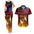 Samoan Siva Afi Couples Matching Tank Maxi Dress and Hawaiian Shirt Tribal Performers of Samoan Fire Knife Dancing