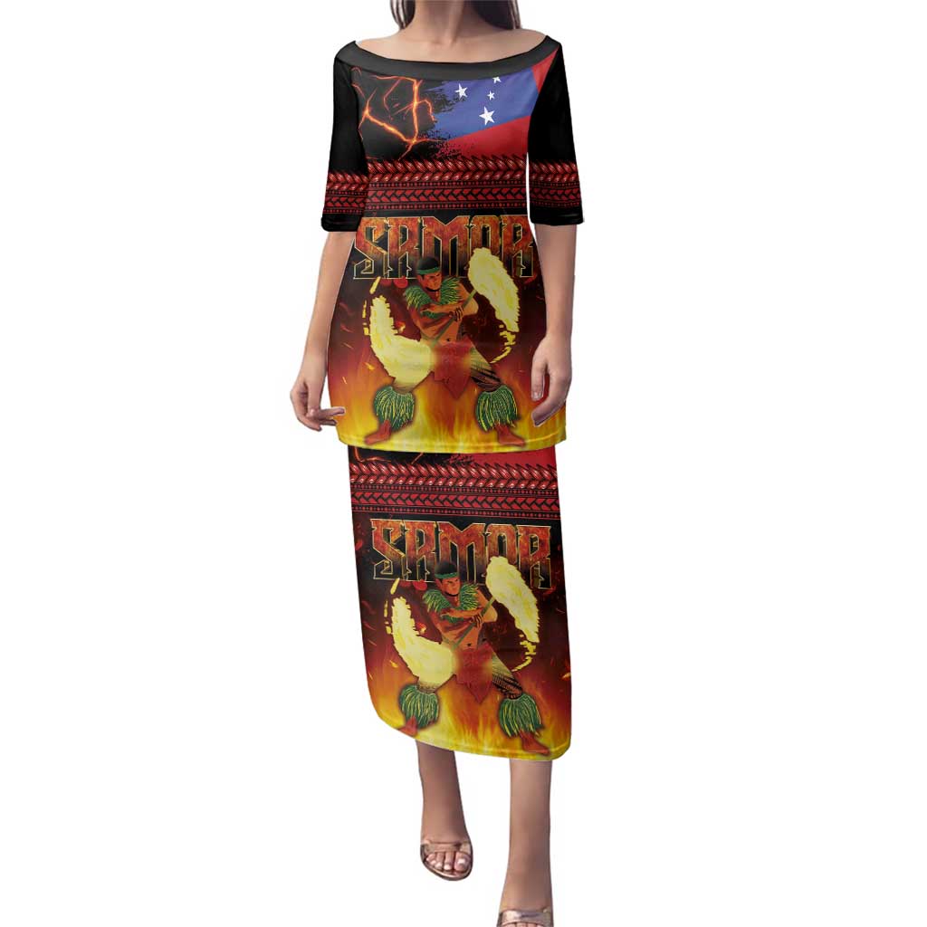 Samoan Siva Afi Family Matching Puletasi and Hawaiian Shirt Tribal Performers of Samoan Fire Knife Dancing