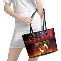 Samoan Siva Afi Leather Tote Bag Tribal Performers of Samoan Fire Knife Dancing