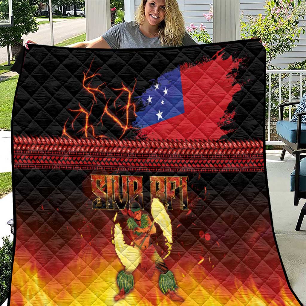 Samoan Siva Afi Quilt Tribal Performers of Samoan Fire Knife Dancing LT03 Black - Polynesian Pride