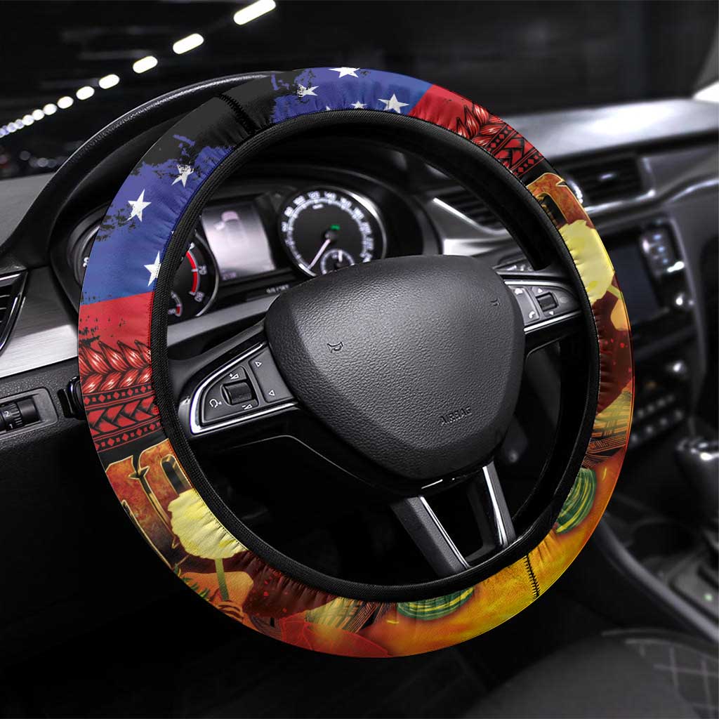 Samoan Siva Afi Steering Wheel Cover Tribal Performers of Samoan Fire Knife Dancing LT03 Universal Fit Black - Polynesian Pride