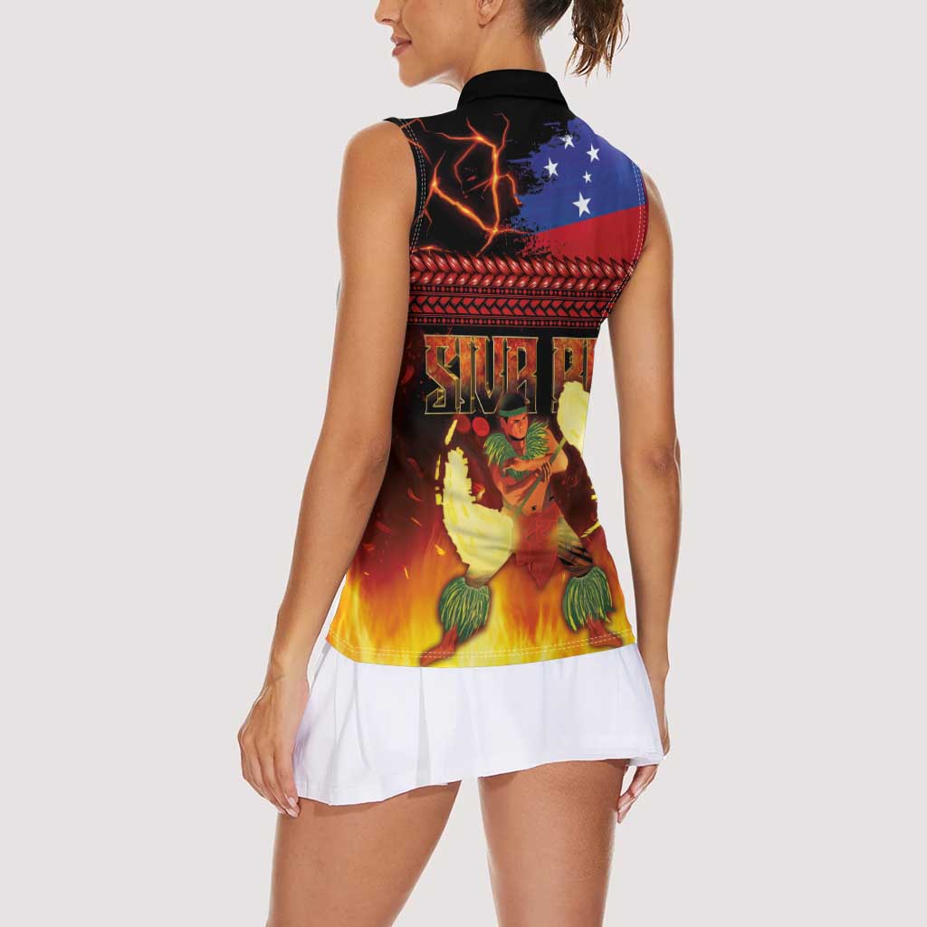Samoan Siva Afi Women Sleeveless Polo Shirt Tribal Performers of Samoan Fire Knife Dancing