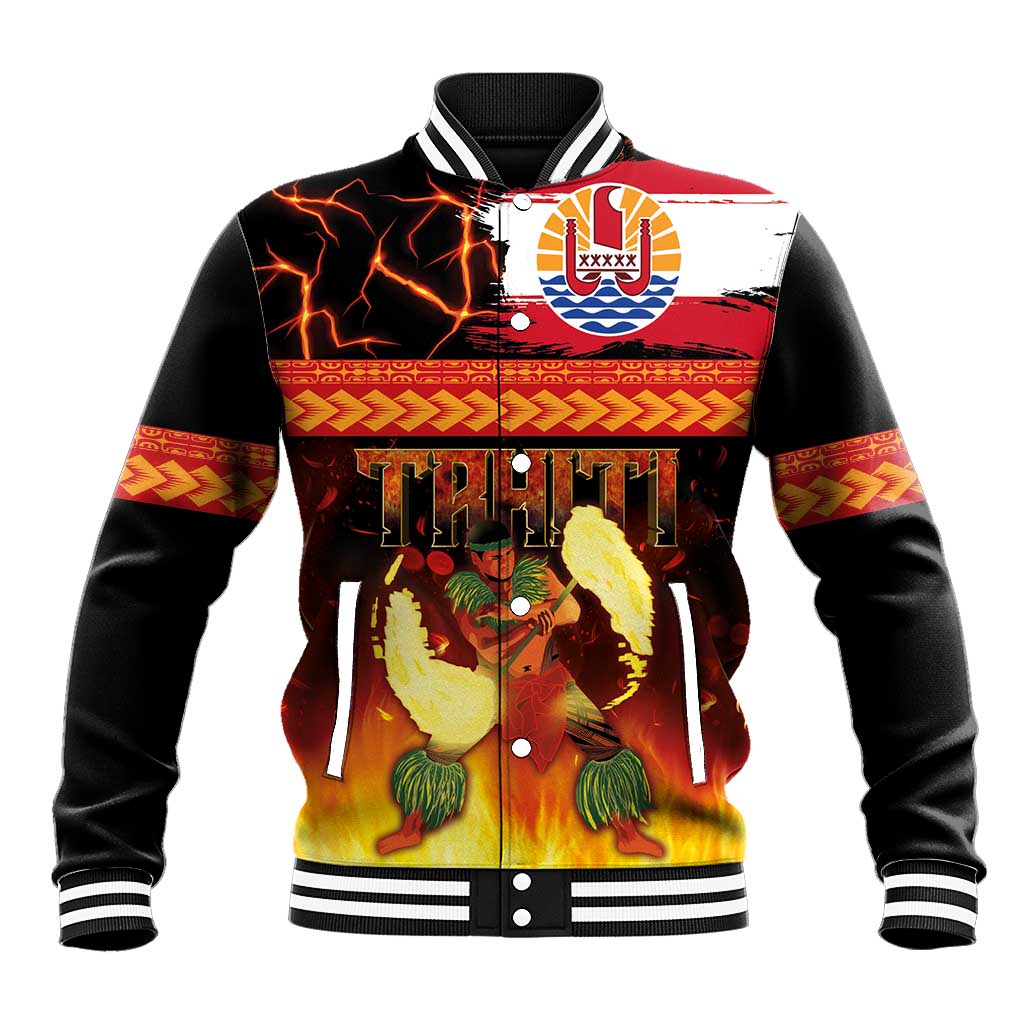 Tahitian Siva Afi Baseball Jacket Tribal Performers of Tahitian Fire Knife Dancing LT03 Unisex Black - Polynesian Pride