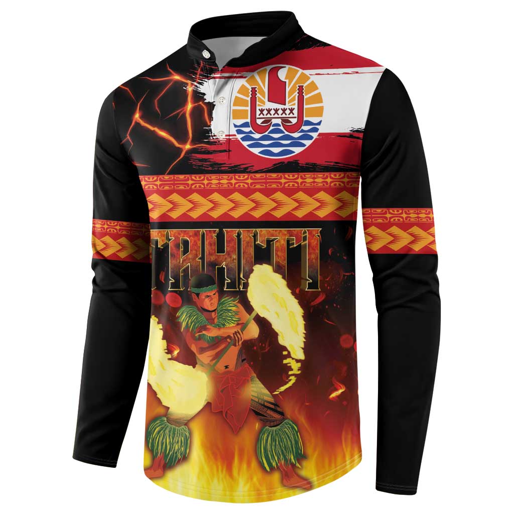 Tahitian Siva Afi Button Sweatshirt Tribal Performers of Tahitian Fire Knife Dancing