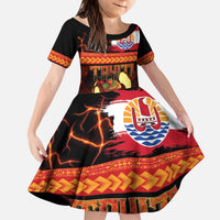 Tahitian Siva Afi Kid Short Sleeve Dress Tribal Performers of Tahitian Fire Knife Dancing LT03 KID Black - Polynesian Pride