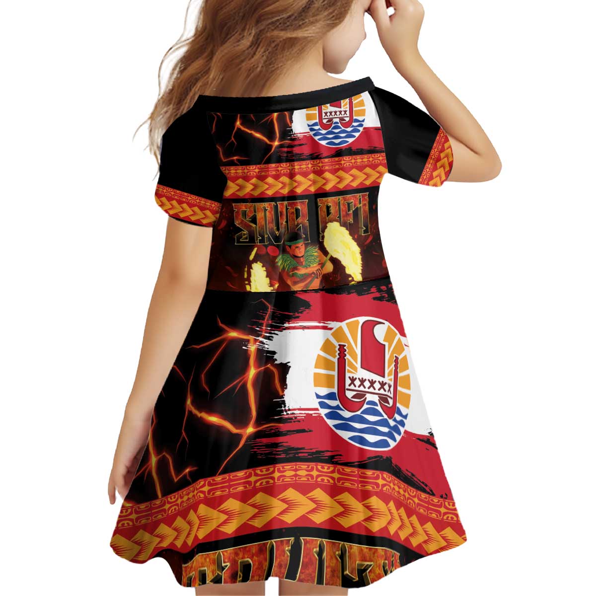 Tahitian Siva Afi Kid Short Sleeve Dress Tribal Performers of Tahitian Fire Knife Dancing LT03 - Polynesian Pride