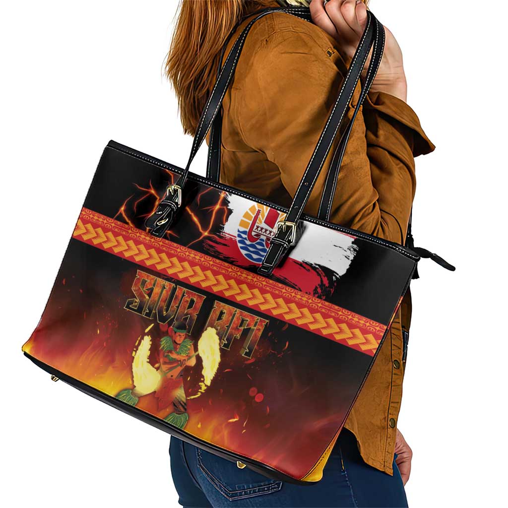 Tahitian Siva Afi Leather Tote Bag Tribal Performers of Tahitian Fire Knife Dancing