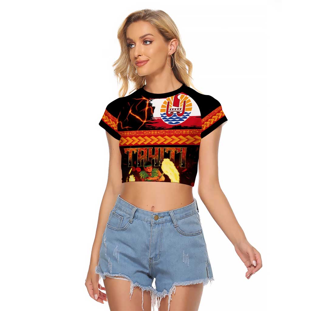Tahitian Siva Afi Raglan Cropped T Shirt Tribal Performers of Tahitian Fire Knife Dancing LT03 Female Black - Polynesian Pride