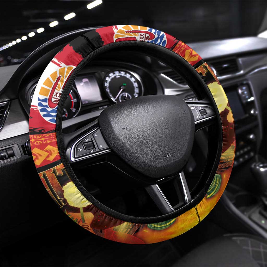 Tahitian Siva Afi Steering Wheel Cover Tribal Performers of Tahitian Fire Knife Dancing LT03 Universal Fit Black - Polynesian Pride