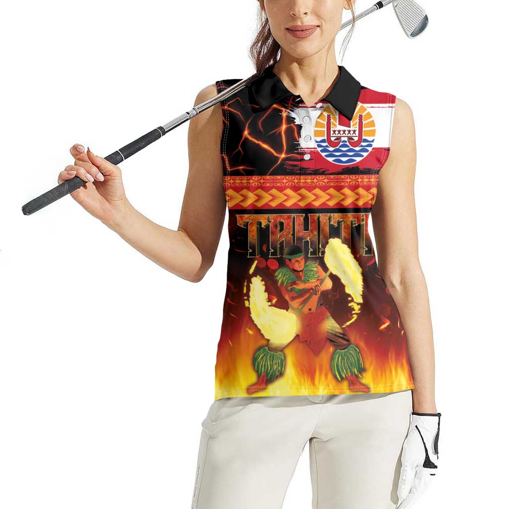 Tahitian Siva Afi Women Sleeveless Polo Shirt Tribal Performers of Tahitian Fire Knife Dancing