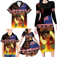 Aotearoa Siva Afi Family Matching Long Sleeve Bodycon Dress and Hawaiian Shirt Tribal Performers of Aotearoa Fire Knife Dancing