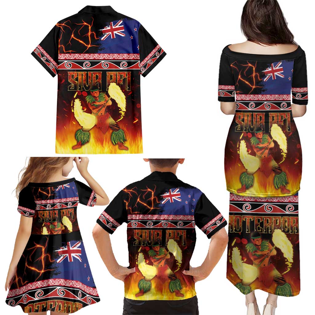 Aotearoa Siva Afi Family Matching Puletasi and Hawaiian Shirt Tribal Performers of Aotearoa Fire Knife Dancing