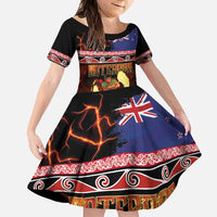 Aotearoa Siva Afi Family Matching Tank Maxi Dress and Hawaiian Shirt Tribal Performers of Aotearoa Fire Knife Dancing LT03 Daughter's Dress Black - Polynesian Pride