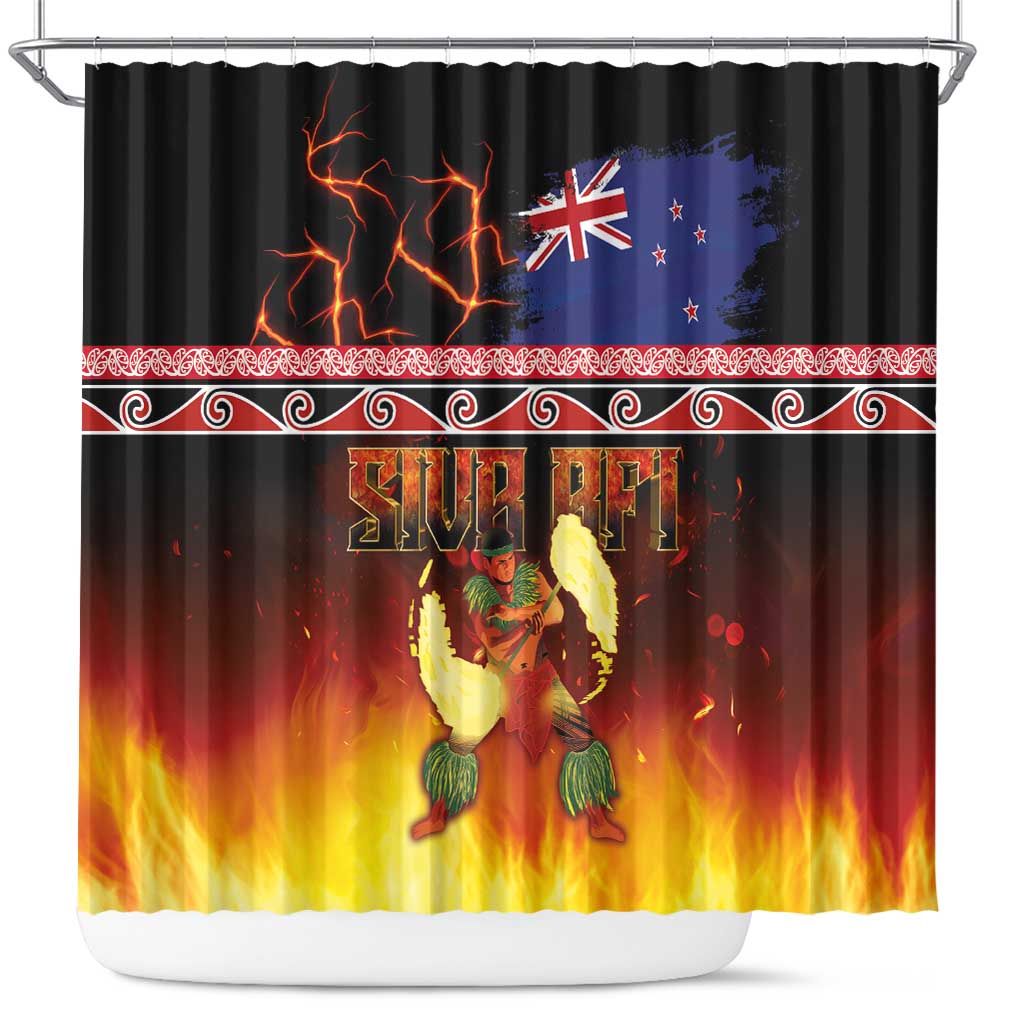 Aotearoa Siva Afi Shower Curtain Tribal Performers of Aotearoa Fire Knife Dancing LT03 Black - Polynesian Pride