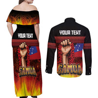 Personalised Samoan Spirit - Samoa Tribal Heritage Couples Matching Off Shoulder Maxi Dress and Long Sleeve Button Shirt LT03 - Polynesian Pride