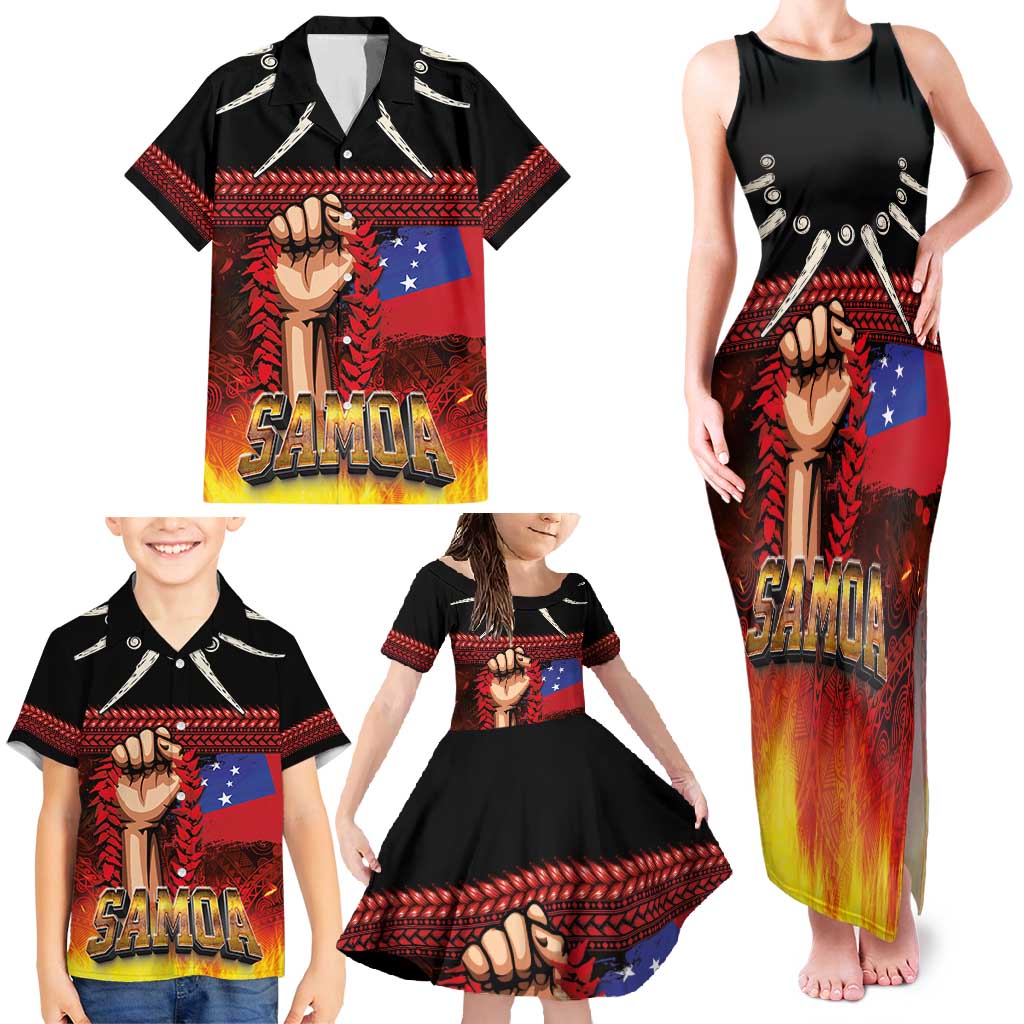Personalised Samoan Spirit - Samoa Tribal Heritage Family Matching Tank Maxi Dress and Hawaiian Shirt