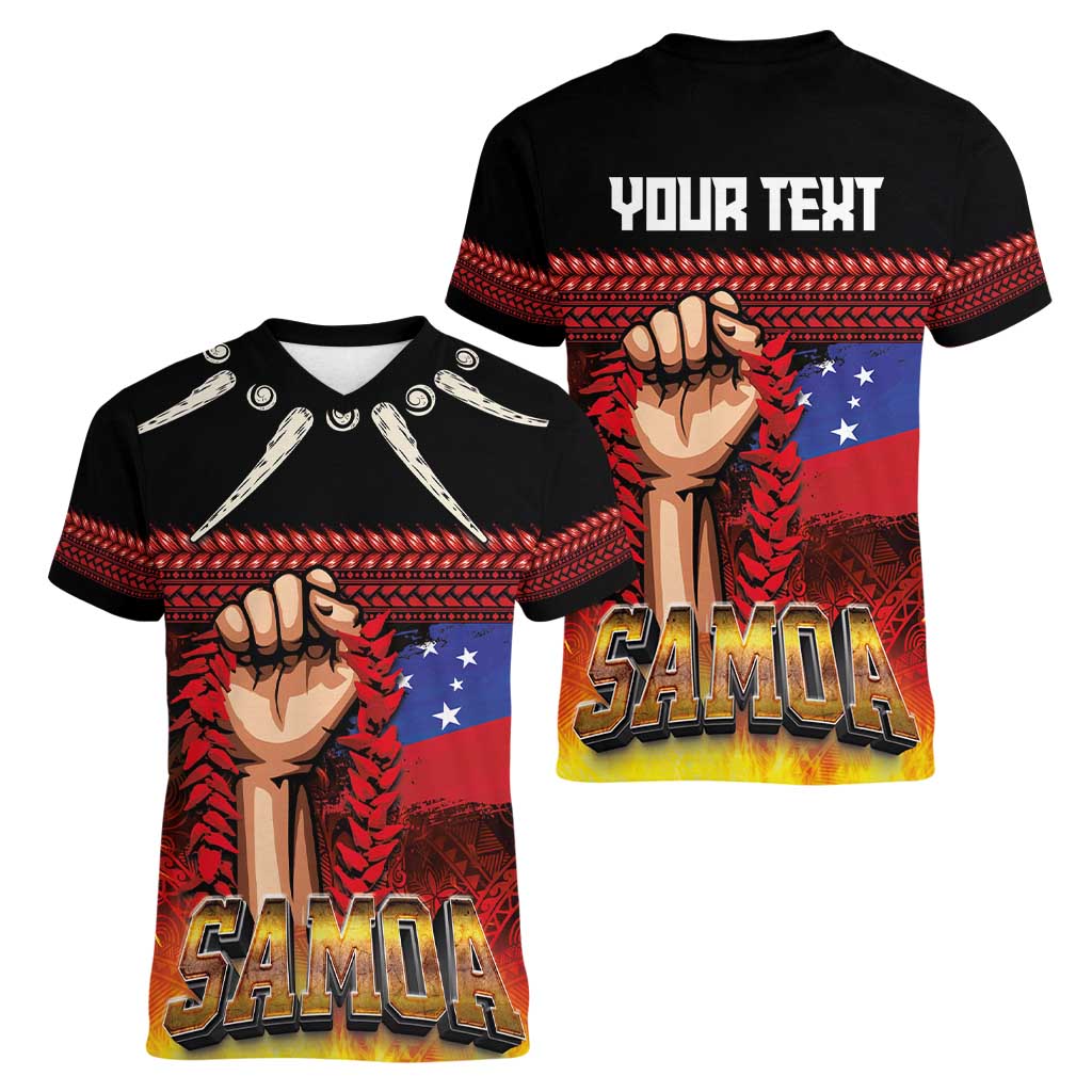 Personalised Samoan Spirit - Samoa Tribal Heritage Women V-Neck T-Shirt LT03 - Polynesian Pride