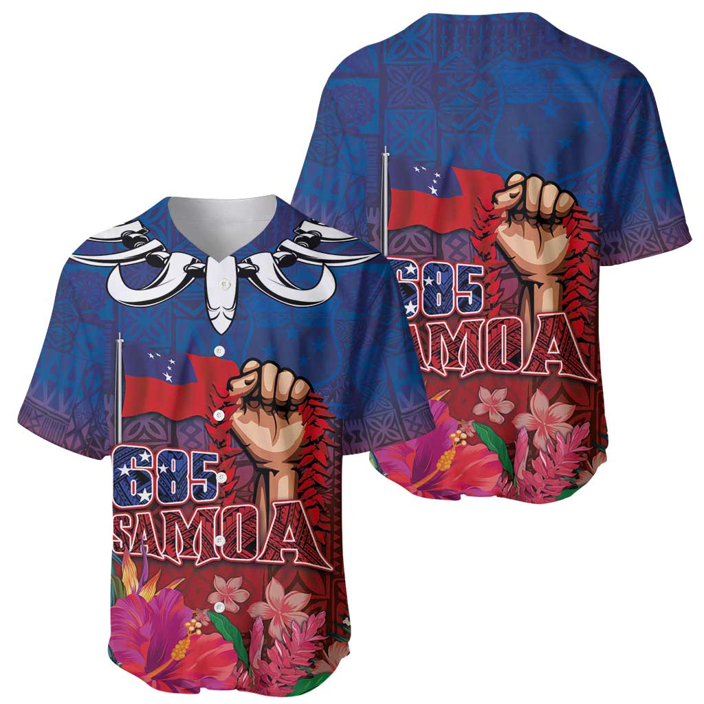Proud of Samoa Baseball Jersey Ula Nifo with Samoa 685 and Hibiscus Tapa Tribal Pattern LT03 - Polynesian Pride