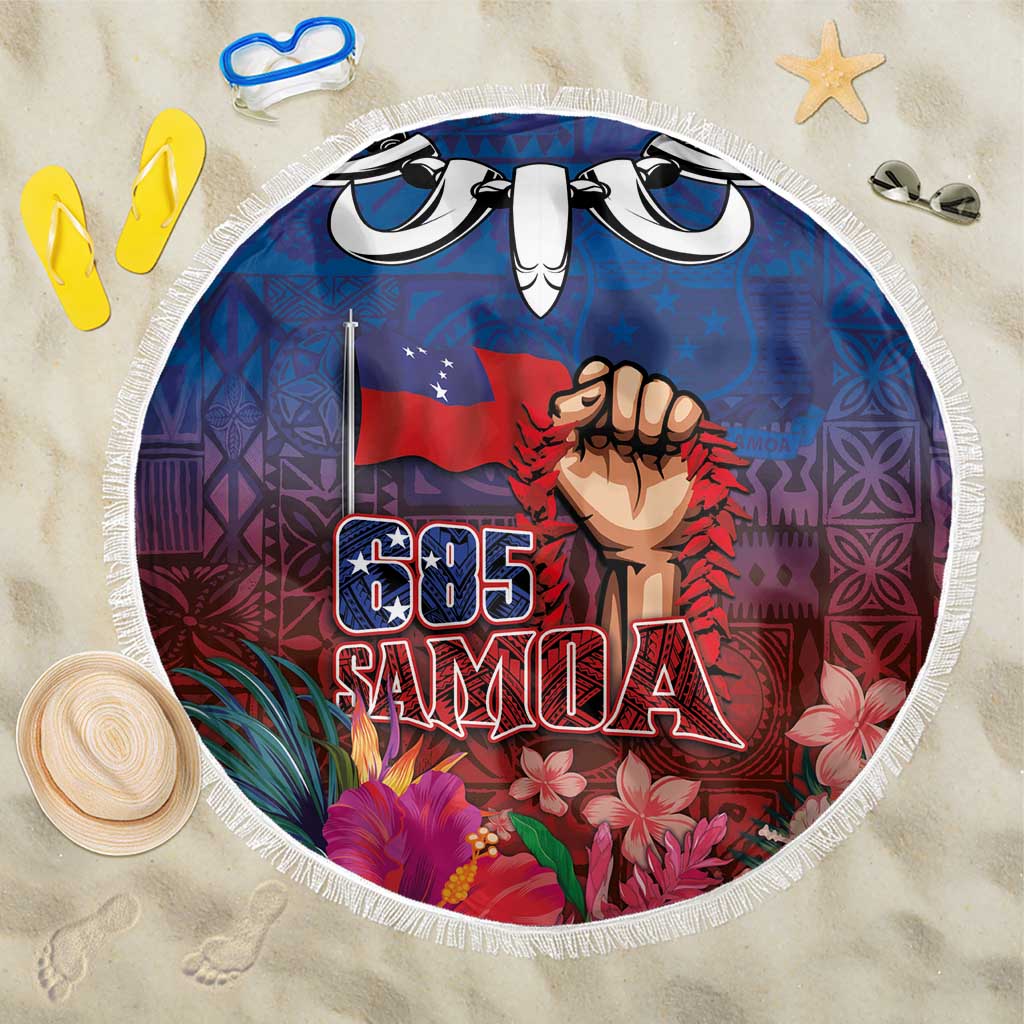 Proud of Samoa Beach Blanket Ula Nifo with Samoa 685 and Hibiscus Tapa Tribal Pattern LT03 One Size 150cm Blue - Polynesian Pride
