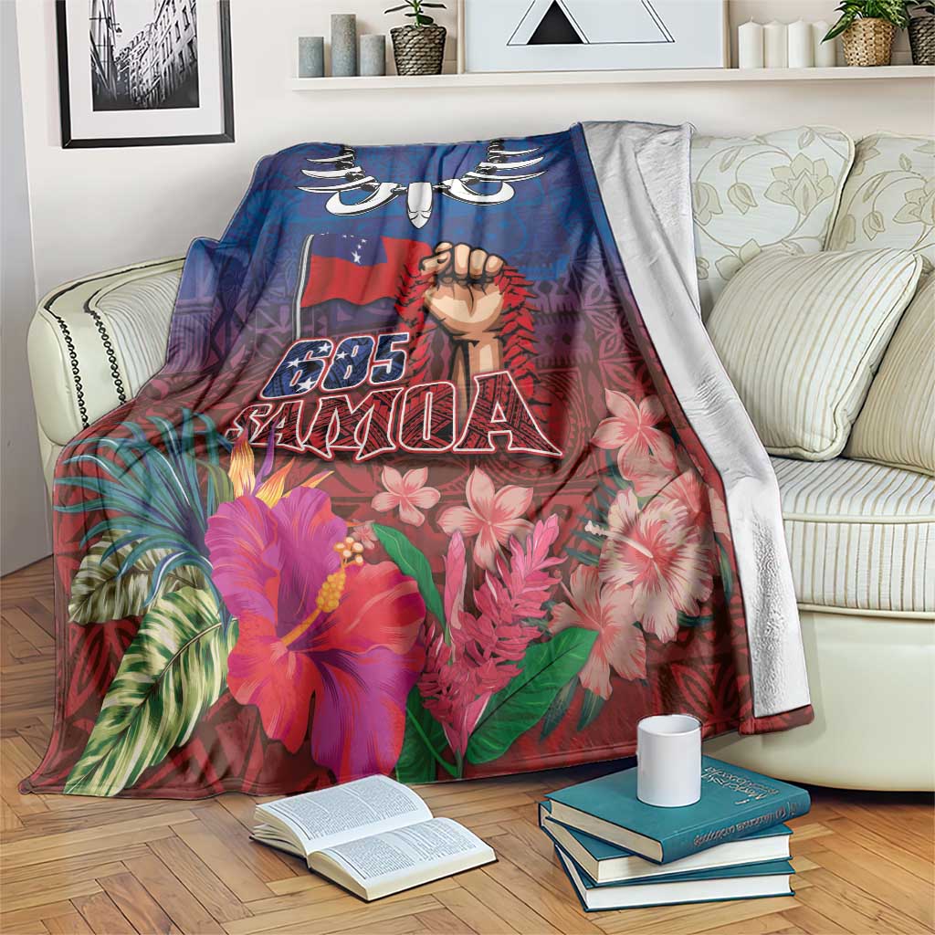 Proud of Samoa Blanket Ula Nifo with Samoa 685 and Hibiscus Tapa Tribal Pattern LT03 Blue - Polynesian Pride