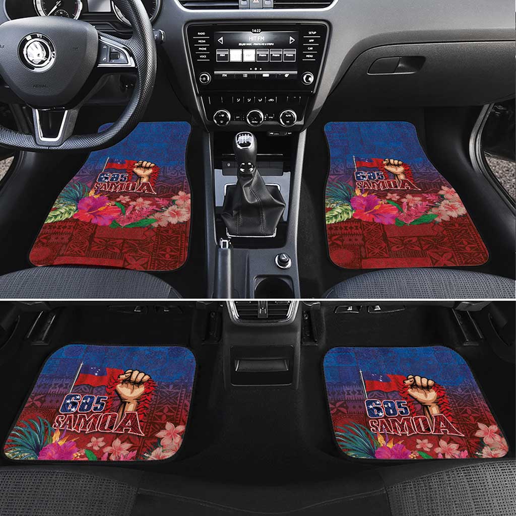 Proud of Samoa Car Mats Ula Nifo with Samoa 685 and Hibiscus Tapa Tribal Pattern LT03 Set 4pcs Blue - Polynesian Pride