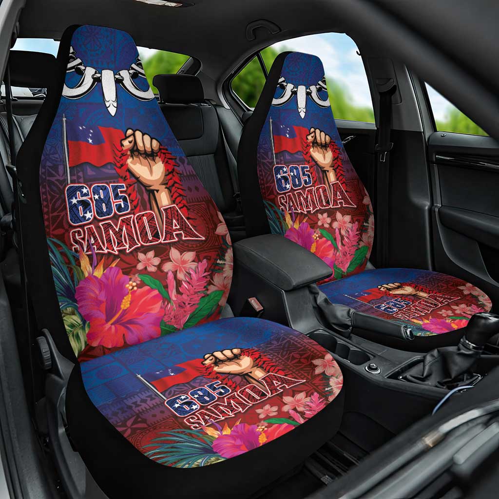 Proud of Samoa Car Seat Cover Ula Nifo with Samoa 685 and Hibiscus Tapa Tribal Pattern LT03 One Size Blue - Polynesian Pride