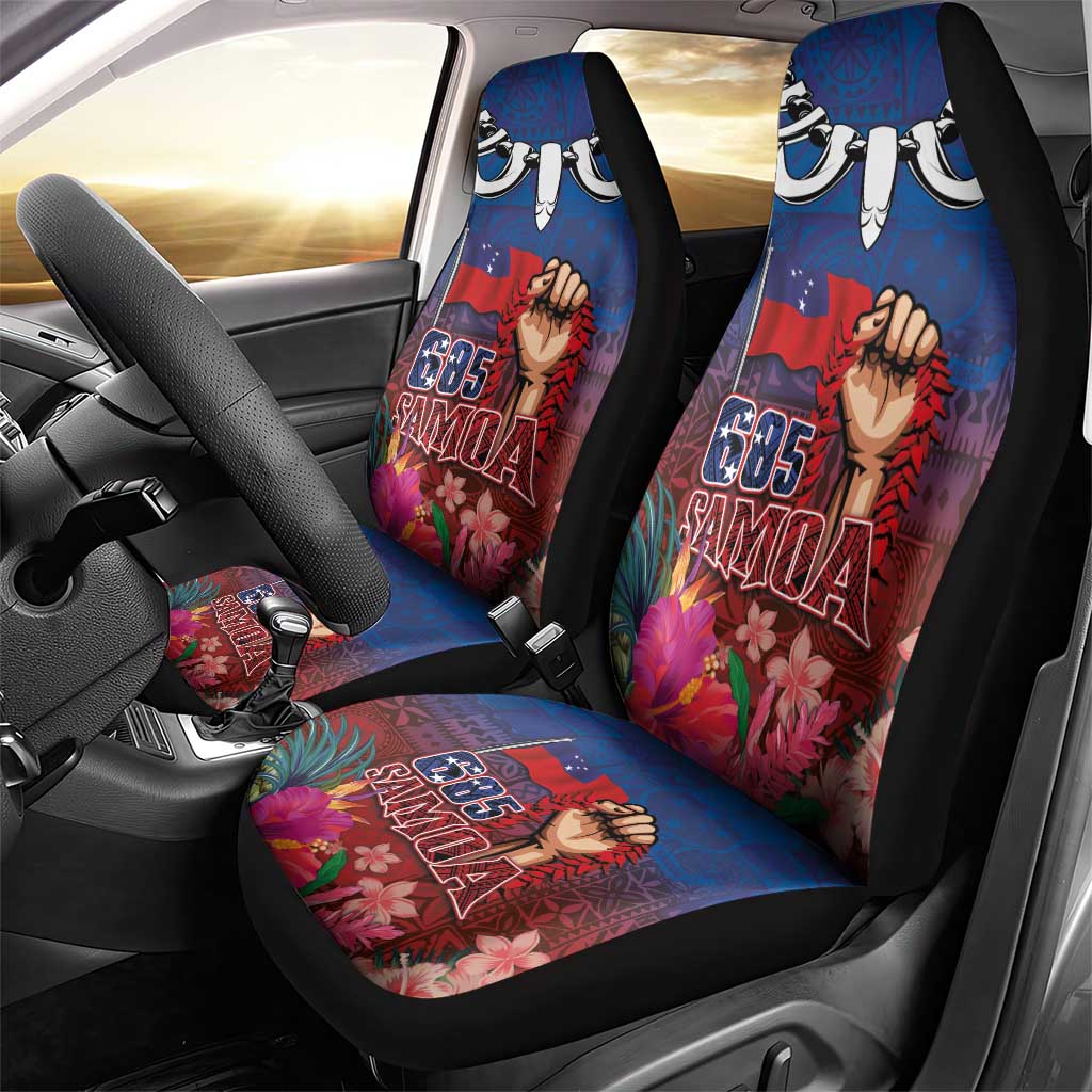 Proud of Samoa Car Seat Cover Ula Nifo with Samoa 685 and Hibiscus Tapa Tribal Pattern LT03 - Polynesian Pride