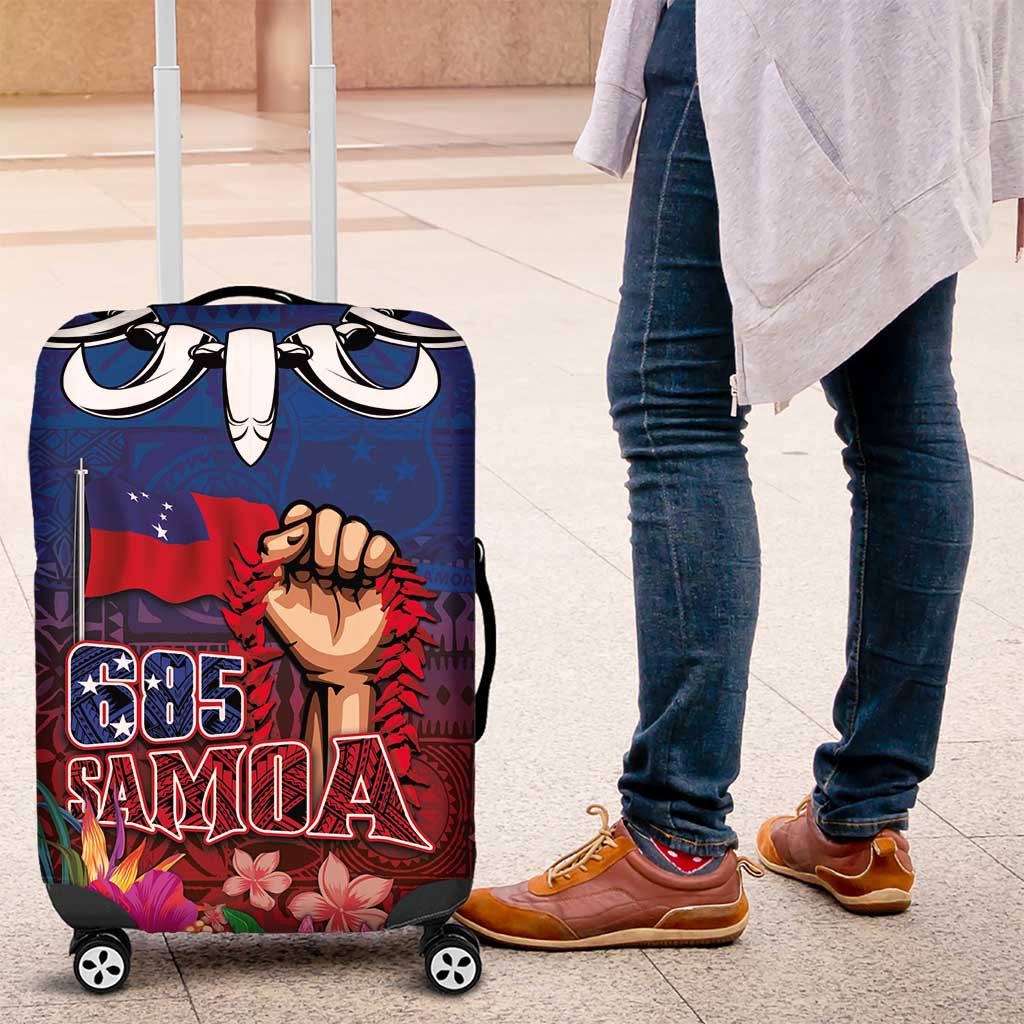 Proud of Samoa Luggage Cover Ula Nifo with Samoa 685 and Hibiscus Tapa Tribal Pattern LT03 Blue - Polynesian Pride