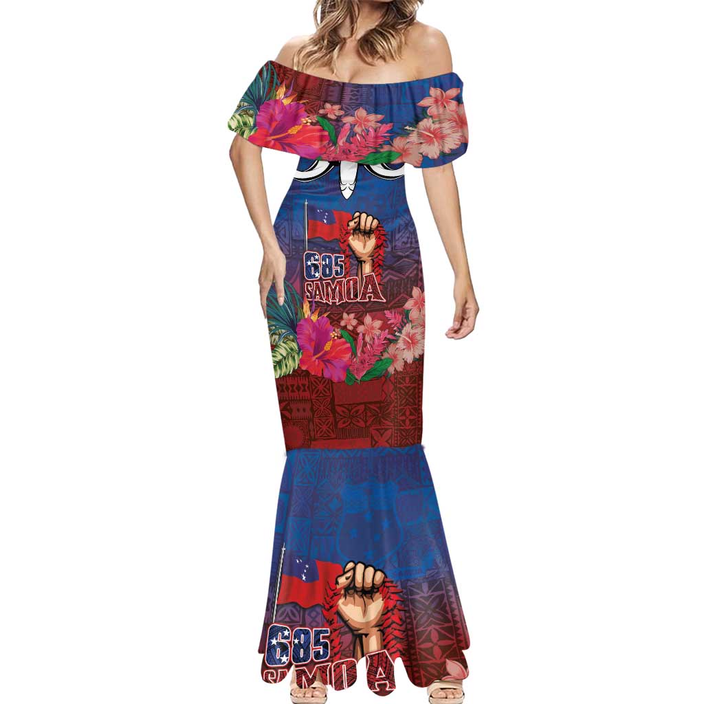 Proud of Samoa Mermaid Dress Ula Nifo with Samoa 685 and Hibiscus Tapa Tribal Pattern