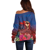 Proud of Samoa Off Shoulder Sweater Ula Nifo with Samoa 685 and Hibiscus Tapa Tribal Pattern