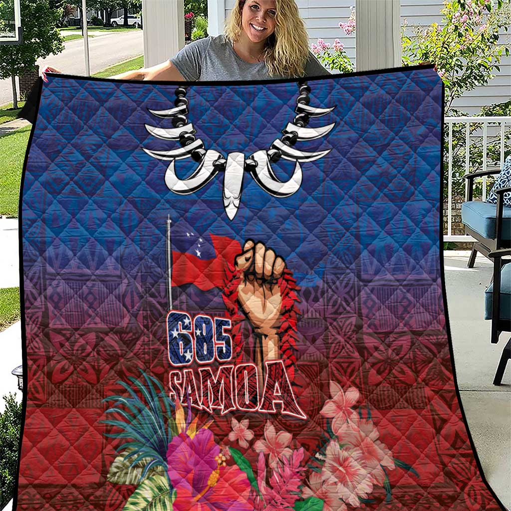 Proud of Samoa Quilt Ula Nifo with Samoa 685 and Hibiscus Tapa Tribal Pattern LT03 Blue - Polynesian Pride