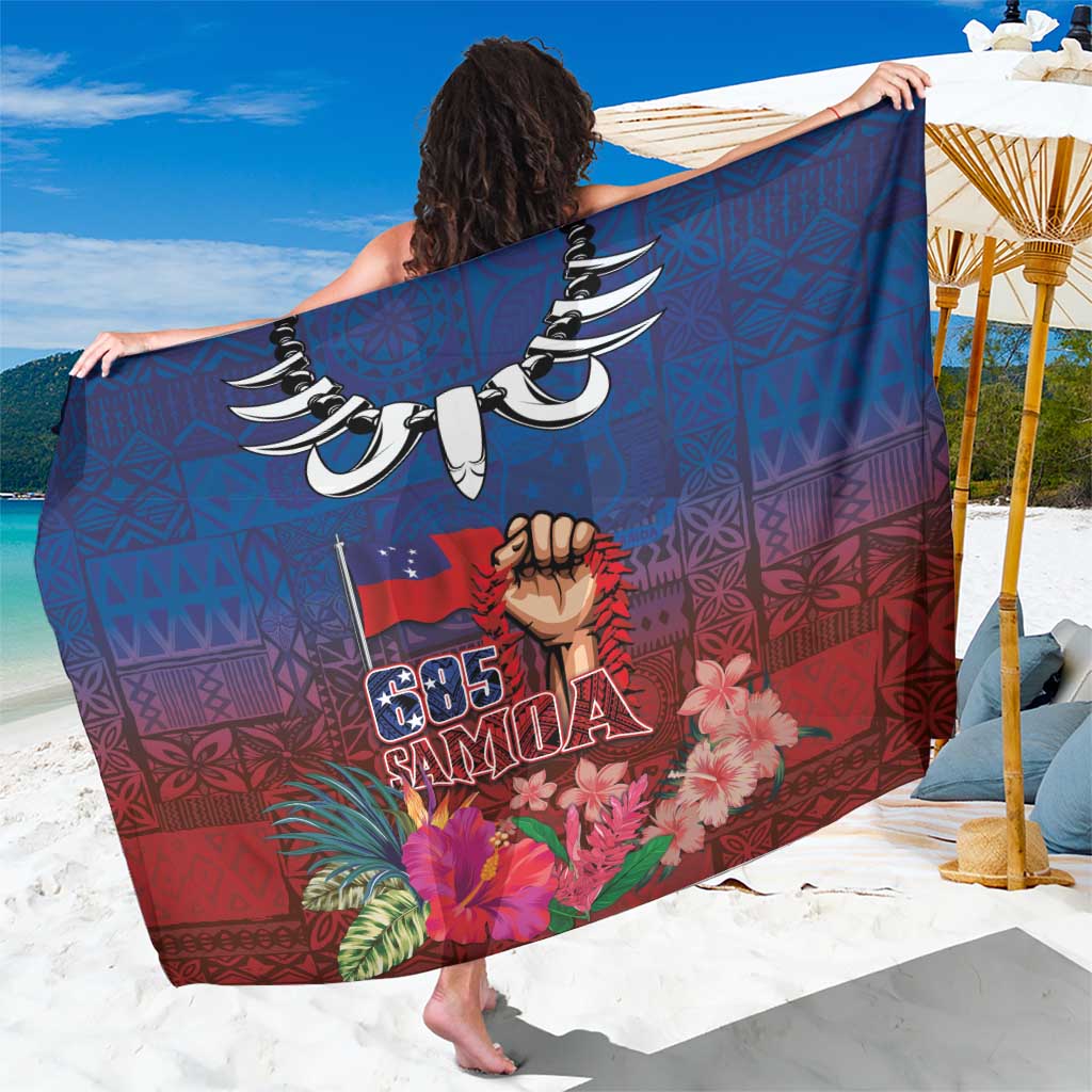 Proud of Samoa Sarong Ula Nifo with Samoa 685 and Hibiscus Tapa Tribal Pattern LT03 One Size 44 x 66 inches Blue - Polynesian Pride