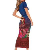 Proud of Samoa Short Sleeve Bodycon Dress Ula Nifo with Samoa 685 and Hibiscus Tapa Tribal Pattern LT03 - Polynesian Pride