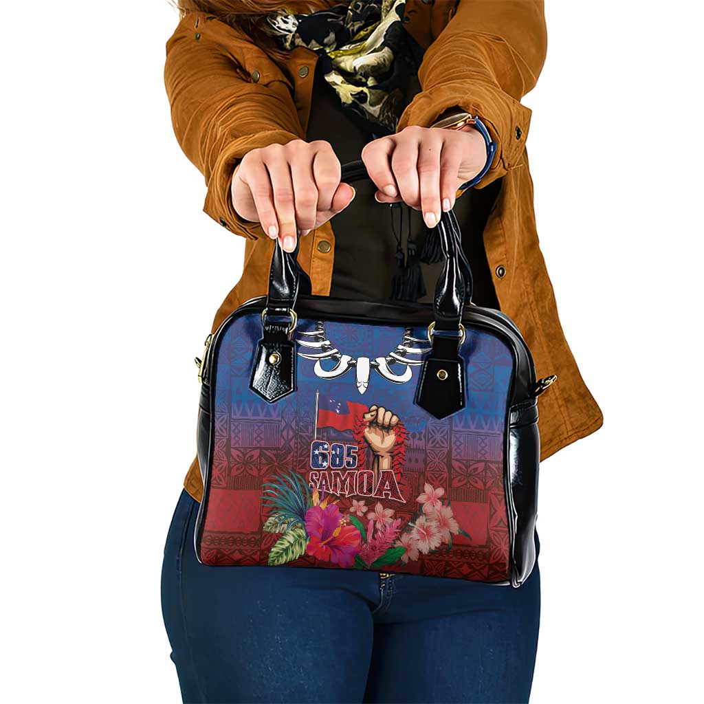 Proud of Samoa Shoulder Handbag Ula Nifo with Samoa 685 and Hibiscus Tapa Tribal Pattern LT03 One Size Blue - Polynesian Pride