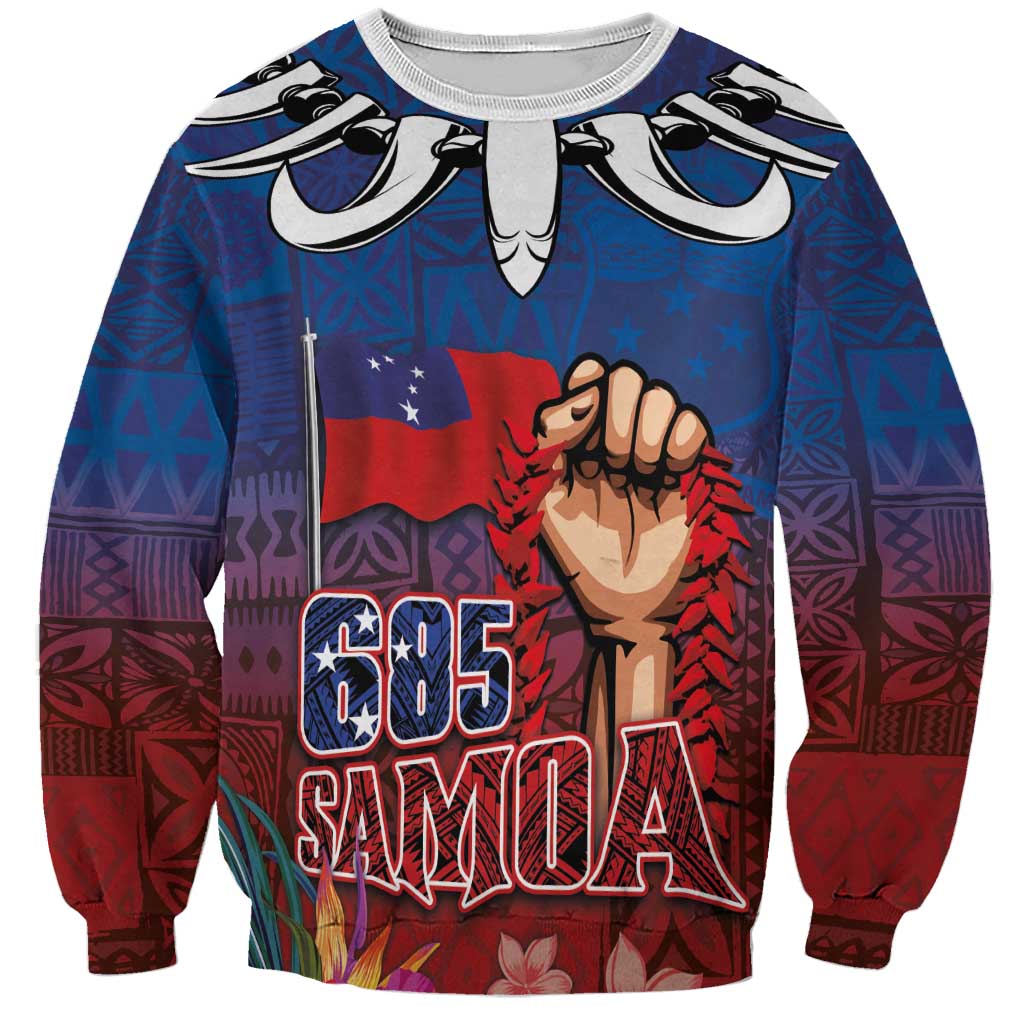 Proud of Samoa Sweatshirt Ula Nifo with Samoa 685 and Hibiscus Tapa Tribal Pattern LT03 Unisex Blue - Polynesian Pride