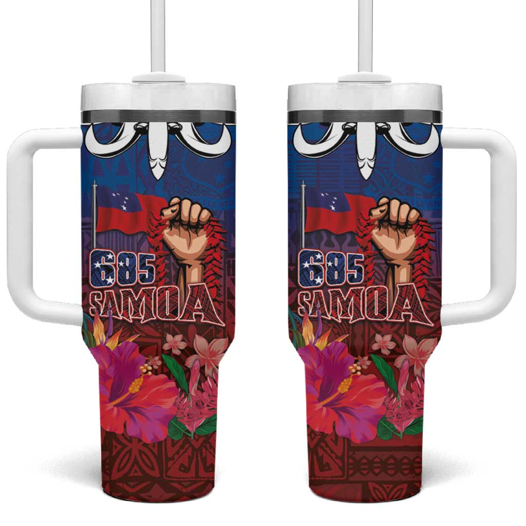Proud of Samoa 685 Tumbler With Handle Ula Nifo and Hibiscus Tapa Tribal Pattern