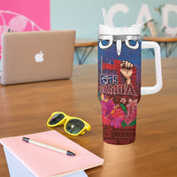 Proud of Samoa 685 Tumbler With Handle Ula Nifo and Hibiscus Tapa Tribal Pattern