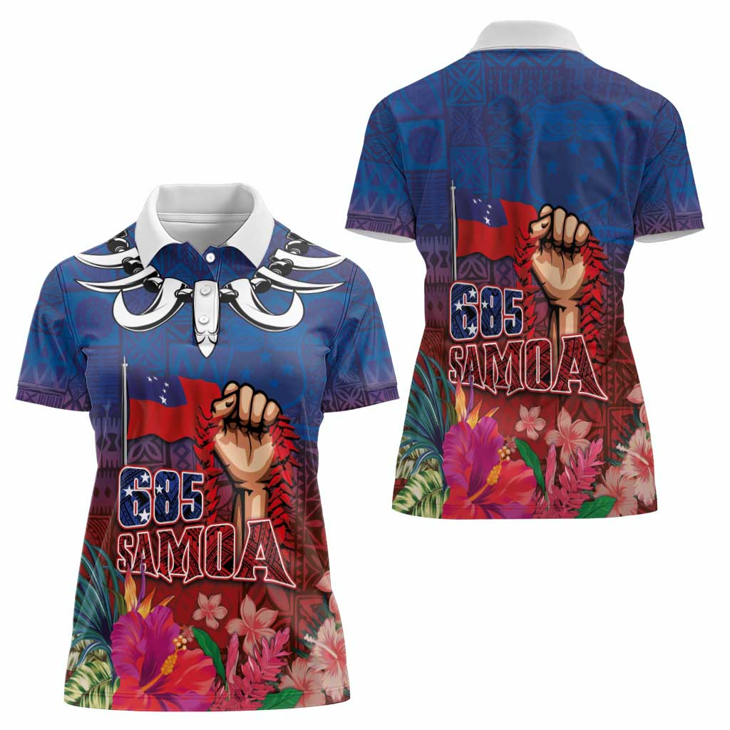 Proud of Samoa Women Polo Shirt Ula Nifo with Samoa 685 and Hibiscus Tapa Tribal Pattern