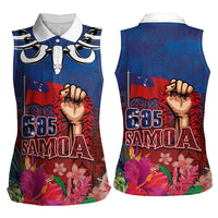 Proud of Samoa Women Sleeveless Polo Shirt Ula Nifo with Samoa 685 and Hibiscus Tapa Tribal Pattern