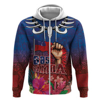 Proud of Samoa Zip Hoodie Ula Nifo with Samoa 685 and Hibiscus Tapa Tribal Pattern LT03 Zip Hoodie Blue - Polynesian Pride