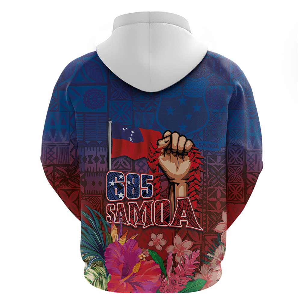 Proud of Samoa Zip Hoodie Ula Nifo with Samoa 685 and Hibiscus Tapa Tribal Pattern LT03 - Polynesian Pride