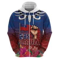 Proud of Samoa Zip Hoodie Ula Nifo with Samoa 685 and Hibiscus Tapa Tribal Pattern LT03 - Polynesian Pride