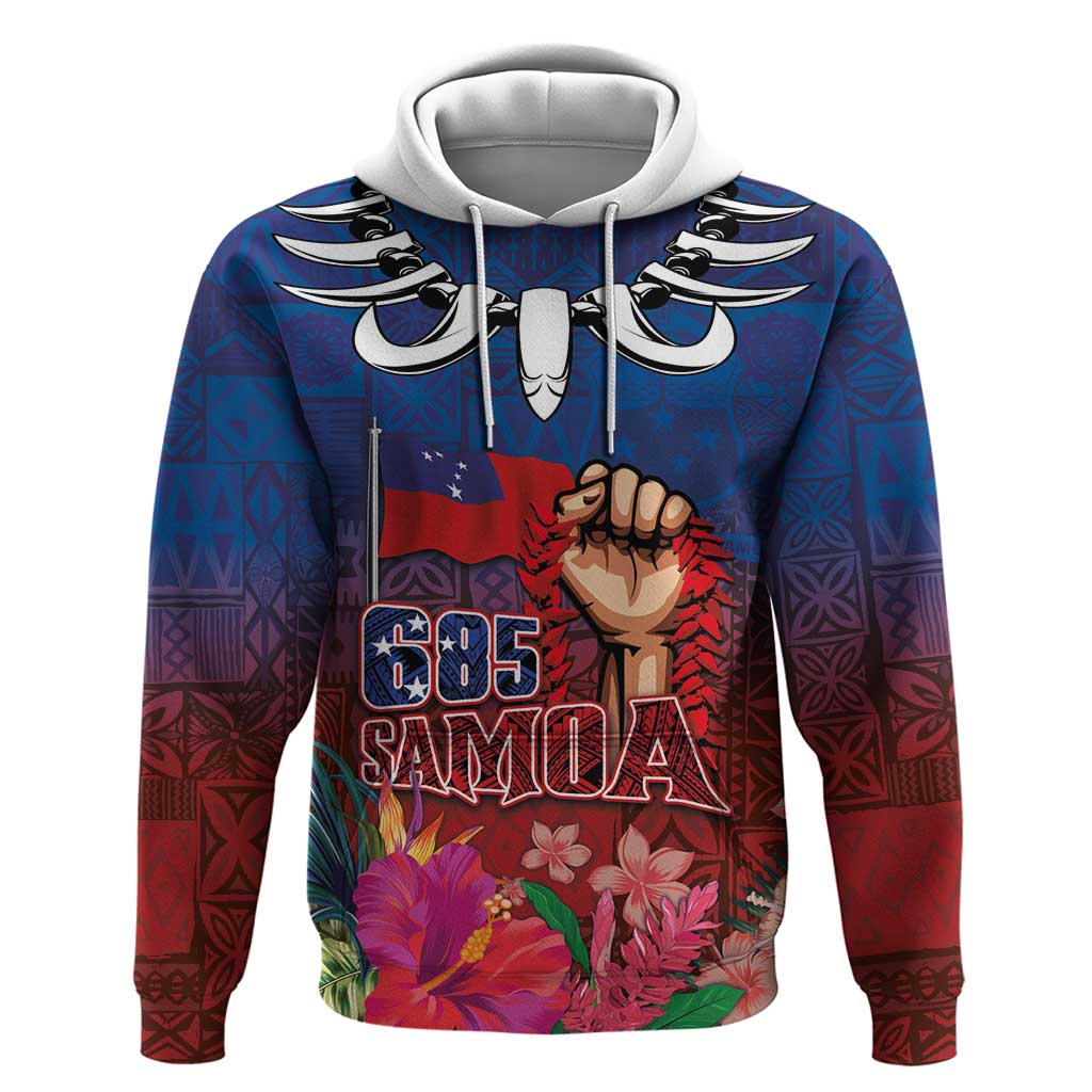Proud of Samoa Zip Hoodie Ula Nifo with Samoa 685 and Hibiscus Tapa Tribal Pattern LT03 Pullover Hoodie Blue - Polynesian Pride