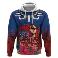 Proud of Samoa Zip Hoodie Ula Nifo with Samoa 685 and Hibiscus Tapa Tribal Pattern LT03 Pullover Hoodie Blue - Polynesian Pride